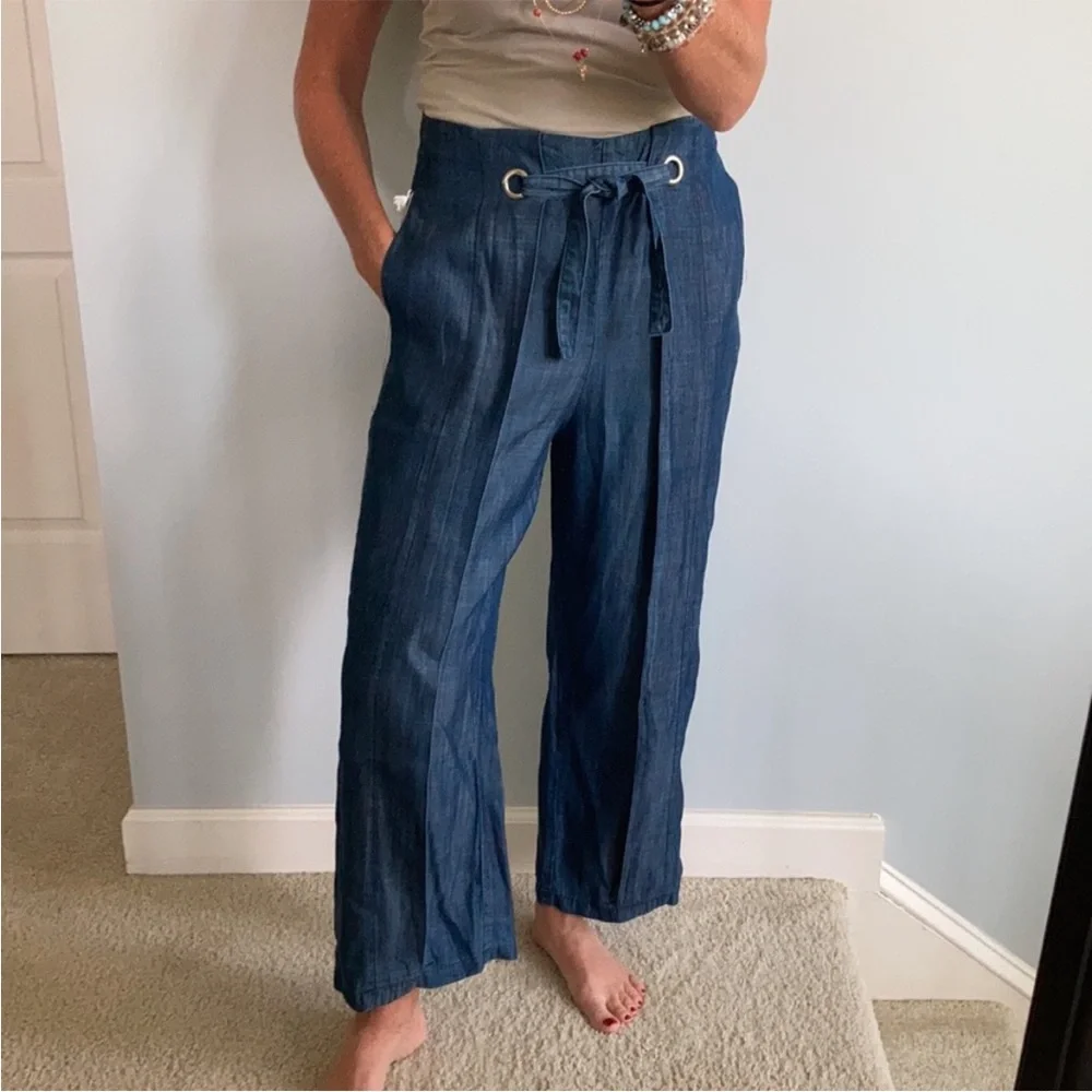 Wide Leg Chambray Denim Pants - Picture 2 of 7
